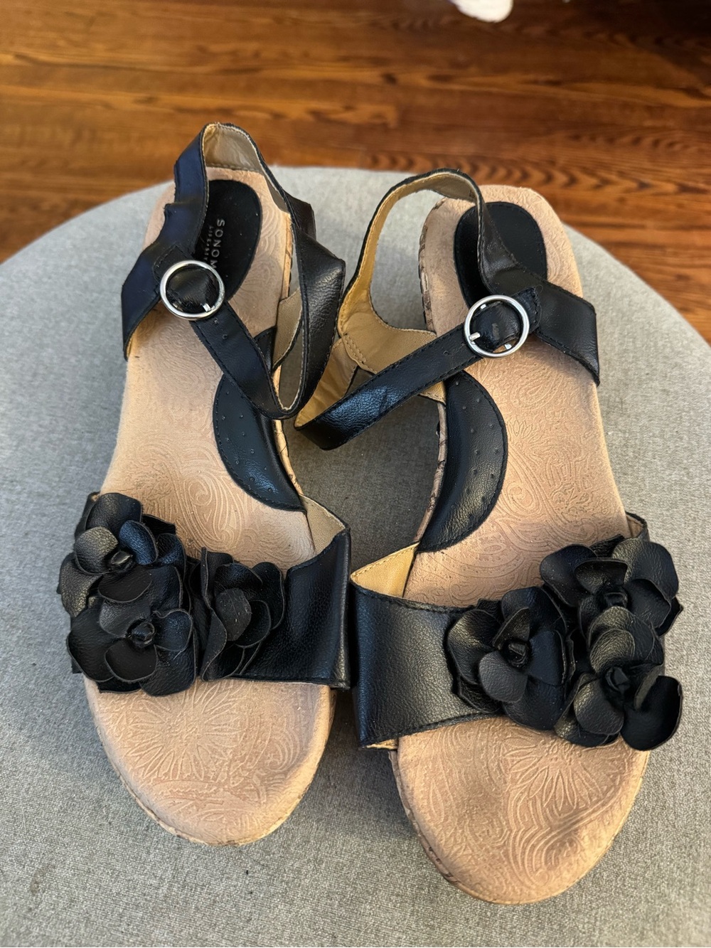 Sonoma Black Floral Slingback Sandals with Buckle